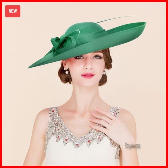 Adjustable Wide Brim Fascinator Hat with Bow Feather for Formal Occasions